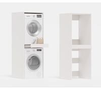 PLATAN ROOM Armoire pour machine à laver et sèche-linge avec plateau coulissant • Meuble pour machine à laver et sèche-linge • Armoire haute 187 x 65 x 66 cm (Blanc)