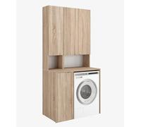 PLATAN ROOM Ensemble de salle de bain - Armoire de machine à laver de 65 cm de large et armoire haute de 33 cm de large - Armoire de rangement pour salle de bain - Armoire haute étroite pour machine à