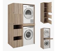 PLATAN ROOM Meuble haut pour salle de bain - Armoire pour machine à laver et sèche-linge - Meuble surélevé pour machine à laver et sèche-linge - Étagère de salle de bain 187 x 65 x 45/66 cm (Eiche