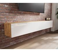 Platan Room TV Lowboard Board armoire murale pour le salon avec façade en haute brillance 210 (2x105) cm longueur chêne doré