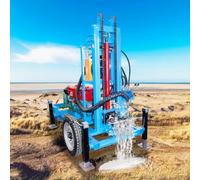 Plate-forme de forage de puits d'eau, mini foreuse hydraulique montée sur chenilles pour arrière-cours résidentielles et petites fermes, perceuse rotative portable avec pieds de support réglables pour