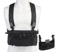 Plate Forme de Poitrine Tactique À Dégagement Rapide Gilet Reconnaissance Modulaire Sac Poitrine Sangle d'épaule Découpée au Laser avec Boucles À Dégagement Rapide Harnais Tactique H(Black)