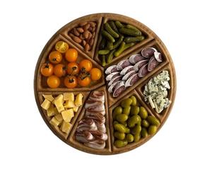 Plate-Forme de Service de Puzzle, Plateaux pour Les Services de Services, Grand Plateau de servic-e avec 8 Compartiments Amovibles, Plateau de Nourriture en Bois Rond, Blocs de Puzzle drôles