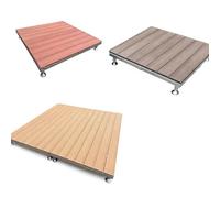 Plate-forme de terrasse réglable en hauteur, revêtement de sol extérieur composite bois-plastique imperméable avec cadre en aluminium, dalles de terrasse(Teak color)