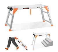 Plate-Forme de Travail multifonctionnelle et réglable avec Roues, capacité de 150 kg, escabeau de 61 à 88,9 cm, échelle d'échafaudage Pliable en Aluminium, Tabouret Portable Robuste avec Pieds