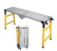 Plate-forme de travail réglable robuste, banc d'échafaudage pliant d'une capacité de 1100 lb, échafaudage en acier zingué avec roues, surface antidérapante, 4 réglages de hauteur 140 cm