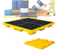 Plate-forme modulaire de confinement des déversements avec bonde de vidange, chariot élévateur, baril anti-fuite et plateau de transport pour une manipulation sûre et un nettoyage facile
