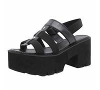 Plate-Forme pour Femmes 8 CM Talons Hauts Épais Sandales À Bout Ouvert Bride À La Cheville À Lanières Mariage Mariée Fête Chaussures De Danse,Noir,42 EU