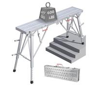 Plate-Forme Travail Pliante Portative, Plateforme de Travail Échafaudage D'escalier avec Pieds Réglables, Capacité de Charge 600lbs, Échelle en Aluminium pour Cloisons Sèches, Nettoyage