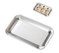 Plateau à apéritif, en acier inoxydable, rectangulaire, argenté miroir, assiette de dîner, plateaux décoratifs pour gâteau aux fruits de fête (M'