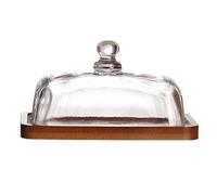 Plateau à beurre en bois d'acacia avec couvercle verre - Élégant présentoir desserts for fromages, gâteaux et thé de l'après-midi Plateau de desserts