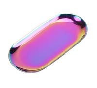 Plateau à bijoux décoratif en acier inoxydable, petit plateau cosmétique de 7 pouces, plateau à porte-serviettes avec plateau de rangement ovale en or pour le bureau de vanité de salle (L-arc-en-ciel)