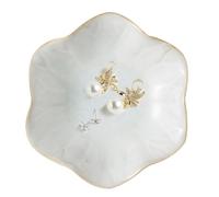 Plateau à bijoux en céramique en forme de fleur de 10,9 cm - Plateau de rangement décoratif élégant pour bijoux, bague, parfum, clé, cadeau