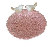 Plateau à bijoux en céramique for bibelots, bagues, colliers, bracelets, boucles d'oreilles, motif fleur et oiseau, décoration d'intérieur Pour colliers et bracelets(Pink)