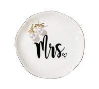 Plateau à bijoux en céramique pour bagues de mariage, cadeaux de fiançailles pour couples - Cadeau de fête prénuptiale pour future Mme