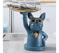 Plateau à bijoux en forme de statue de bouledogue - Statuette décorative avec rangement en acier inoxydable - Décoration de bureau multifonction - Décoration d'intérieur élégante - Vert