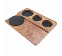 Plateau à café, tapis de rangement en bois massif avec antidérapant pour tampage, plateau de service multifonction à trois trous