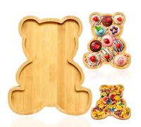Plateau à charcuterie ours en bois de bambou pour fête prénatale, grand plateau de service à remplir pour nourriture, collation, fruits, décoration de fête