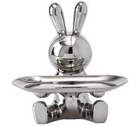 Plateau à clés pour Table d'entrée 7 x 7, 3 Pouces Statue de Lapin en céramique avec Plateau Statue de Lapin en céramique Plat à Bonbons Ornement Rangement pour la décoration Bureau e