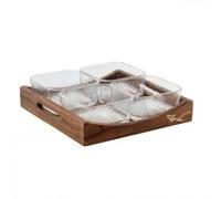 Plateau à Collation avec Coupelles Verre, Style Chinois Rétro, Plateau Rectangulaire À Quatre Compartiments Carrés avec Coupelle en Verre, sans Couvercles, Color to 1
