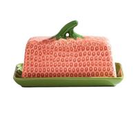 Plateau à collation en céramique en forme de fraise avec couvercle Vaisselle de cuisine à domicile Boîte à beurre Boîte de rangement for fromage Beurrier Assiette à fromage(Pink)