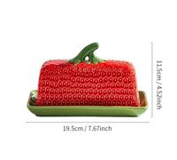 Plateau à collation en céramique en forme de fraise avec couvercle Vaisselle de cuisine à domicile Boîte à beurre Boîte de rangement for fromage Beurrier Assiette à fromage(Red)