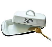 Plateau à collation rétro nostalgique en émail avec couvercle, vaisselle de cuisine for la maison, boîte à beurre, boîte de rangement for fromage, beurrier, assiette à fromage(Butter box B)