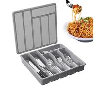 Plateau à couverts avec couvercle | Plateau de rangement pour argenterie - 6 compartiments pour cuillères, fourchettes, couteaux, couverts et boîte de rangement pour couverts