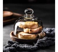 Plateau À Dessert Décoratif Avec Cloche En Verre Et Base En Bois Pour Gâteaux, Cupcakes Et Fruits - 10,5 Cm