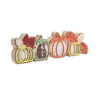 Plateau à étages pour l'automne et Thanksgiving - Décoration de table en forme de citrouille - Panneau de vœux de récolte en bois avec lumière LED