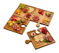 Plateau à fromage 4 pièces Puzzle Plateau avec poignée | Ensemble familial pour collations pour cuisine, fête, mariage, vacances, entrée et hôtesse