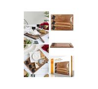Plateau à fromage - Acacia - 32,5x23,5 cm - Couteau inclus - 3 étiquettes ardoise