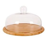 LIVWISE POINT VIRGUL Plateau bambou fromage cloche verre FSC - 30 x 30 cm