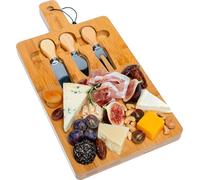 Plateau à Fromage en Bois de Bambou avec 3 Couteaux à Fromage – Assiette pour Aperitif, Charcuterie ou Petit-Déjeuner – Planche A Découper