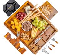 Plateau à Fromage en Bois et Couteaux à Fromage - Planche Apero en Acacia, Meilleur que Planches à Charcuterie en Bambou - Plateau de Service Repas, Assiette pour Aperitif Petit-Déjeuner - Idée Cadeau