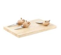 Kikkerland Set à fromage avec planche en bois et 3 couteaux Souris