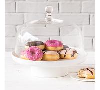 Plateau à gâteau avec pied Puro moyen, blanc mat, avec couvercle en verre, Ø 28,5 cm