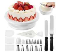 Plateau à gâteau de 28 cm rotatif à 360 °, 70 accessoires pour gâteau avec support à gâteau rotatif, plateau rotatif, grattoir à gâteau, poches à douille à gâteau, 3 spatules à gâteau et 2 coupleurs