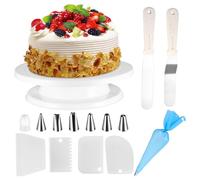 Plateau à gâteau, présentoir à gâteau rotatif, kit de décoration de gâteau avec grattoir à gâteau, spatule à gâteau, lisseur, poches à douille, accessoires de gâteau