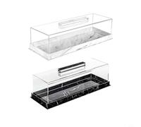 Plateau à gâteau rectangulaire élégant en acrylique avec couvercle aspect marbre noir pour gâteaux et pâtisseries, parfait comme station de service pour mariage, anniversaire ou fête, 35,6 cm (noir)