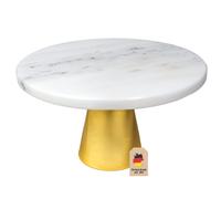 Intirilife Plateau à Gâteau, Support à Gâteau avec Pied Doré et Plateau en Marbre - 20 x 11.3 cm - Assiette, Plateau pour Gâteaux, Tartes, Plat de Service Rond pour Pâtisseries
