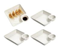 Plateau à goûter divisé avec récipient à immersion - 18,3 x 4 cm - Plateau de service réutilisable de qualité alimentaire, assiette multi-sections pour apéritif, dessert, fruits | Plat de rangement