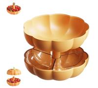 Plateau à goûter en forme de citrouille d'Halloween - Bol de service double couche amélioré avec séparateurs pour friandises et fruits - Grand bol en forme de citrouille pour Halloween et fêtes de