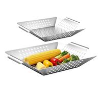 Plateau à Griller 2 pièces en acier inoxydable perforé, gadgets de camping | Panier à Griller pour cuisine de jardin, cuisine intérieure, en plein air, poisson, viande, poulet, crevettes
