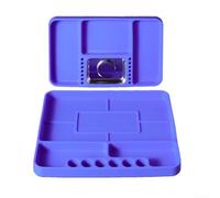 Plateau à outils en silicone flexible avec surface antidérapante et tapis magnétique, organiseur pour vis et embouts, compartiment à douilles intégré, bleu