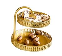 Plateau à Pâtisserie doré Décoratif Double Couche pour Assiette de Présentation de Desserts de Mariage, Plateau de Tour de Service de Biscuits en Cuivre pour Réunion à Domicile 16,2 Oz