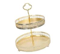 Plateau à Pâtisserie doré Décoratif Double Couche pour Assiette de Présentation de Desserts de Mariage, Plateau de Tour de Service de Biscuits en Cuivre pour Réunion à Domicile 16,2 Oz