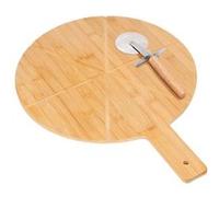 Cheffinger Plateau à Pizza en Bambou avec Coupe Pizza Bois Inox Découpe Précis
