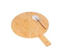 Cheffinger Plateau à Pizza en Bambou avec Coupe Pizza Bois Inox Découpe Précis