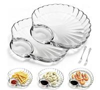 Plateau à raviolis en verre en forme de coquillage, rangement compact avec compartiment à sauce, plat en verre pour raviolis aux crevettes, fruits de mer, amuse-gueules et hors-d'œuvre (2pcs)